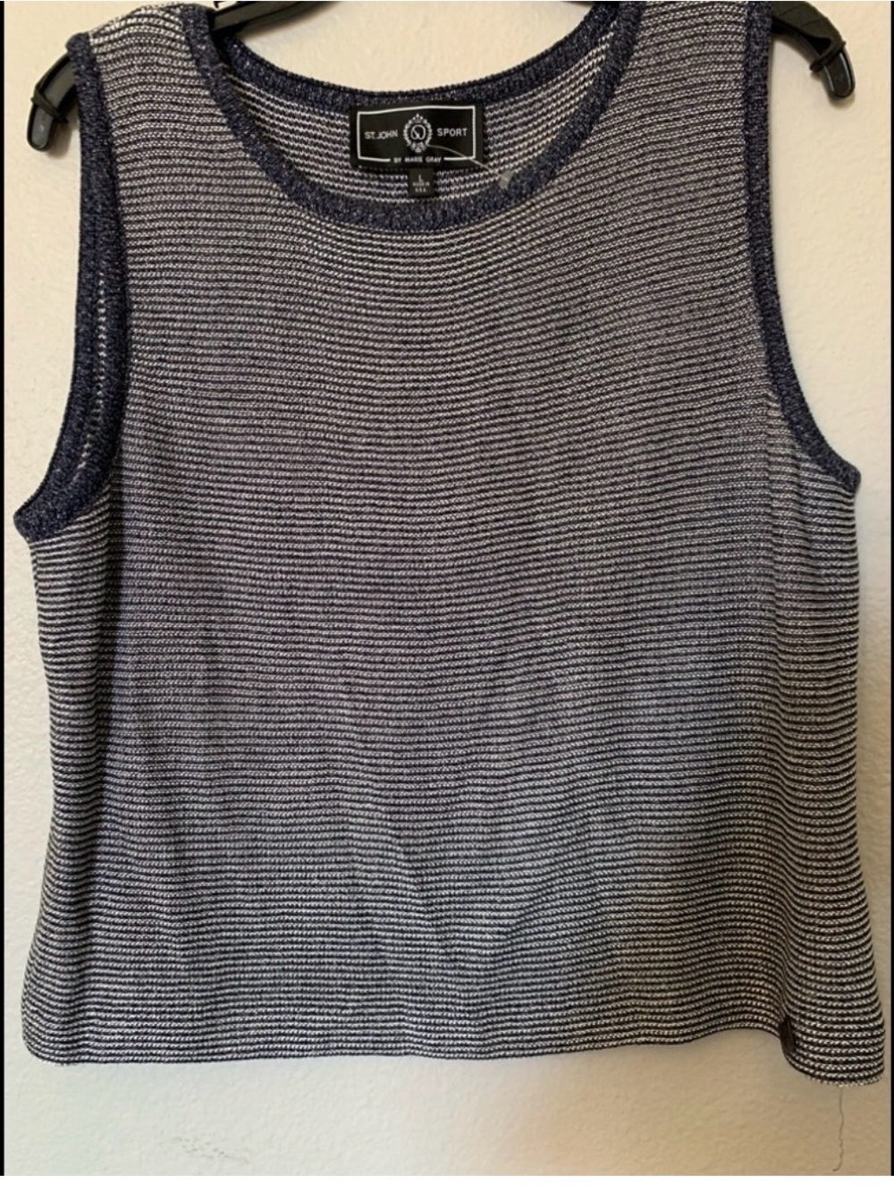 St. John Sport Navy & White Striped Sleeveless Knit Tank